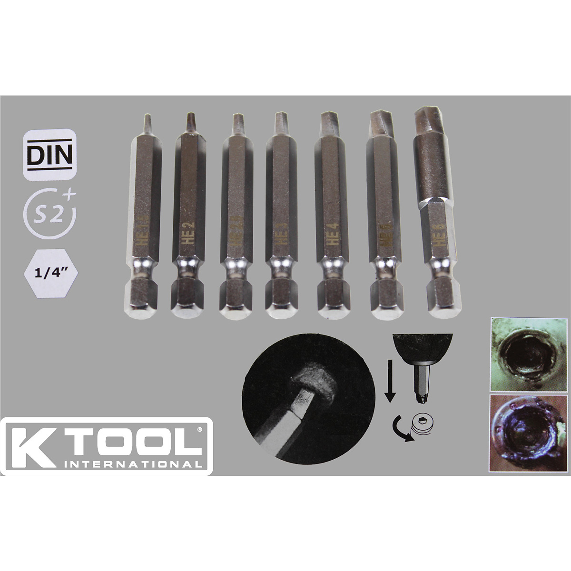 K Tool International Damaged Hex Screw Extractor Set — 7-Piece, 50mm, Chrome-Plated, Model# KTI75442